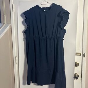 SHEIN Navy Ruffle Sleeve Mini Dress